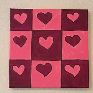 Pink and Burgundy Heart Original Acrylic Painting Home Decor Room Decor 10x10"
